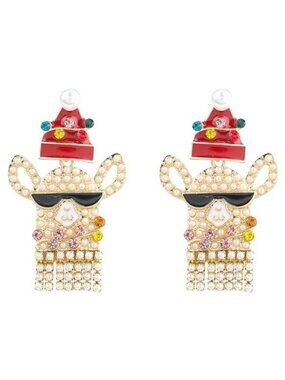 Cute Reindeer Pearl & Rhinestone Drop Earrings